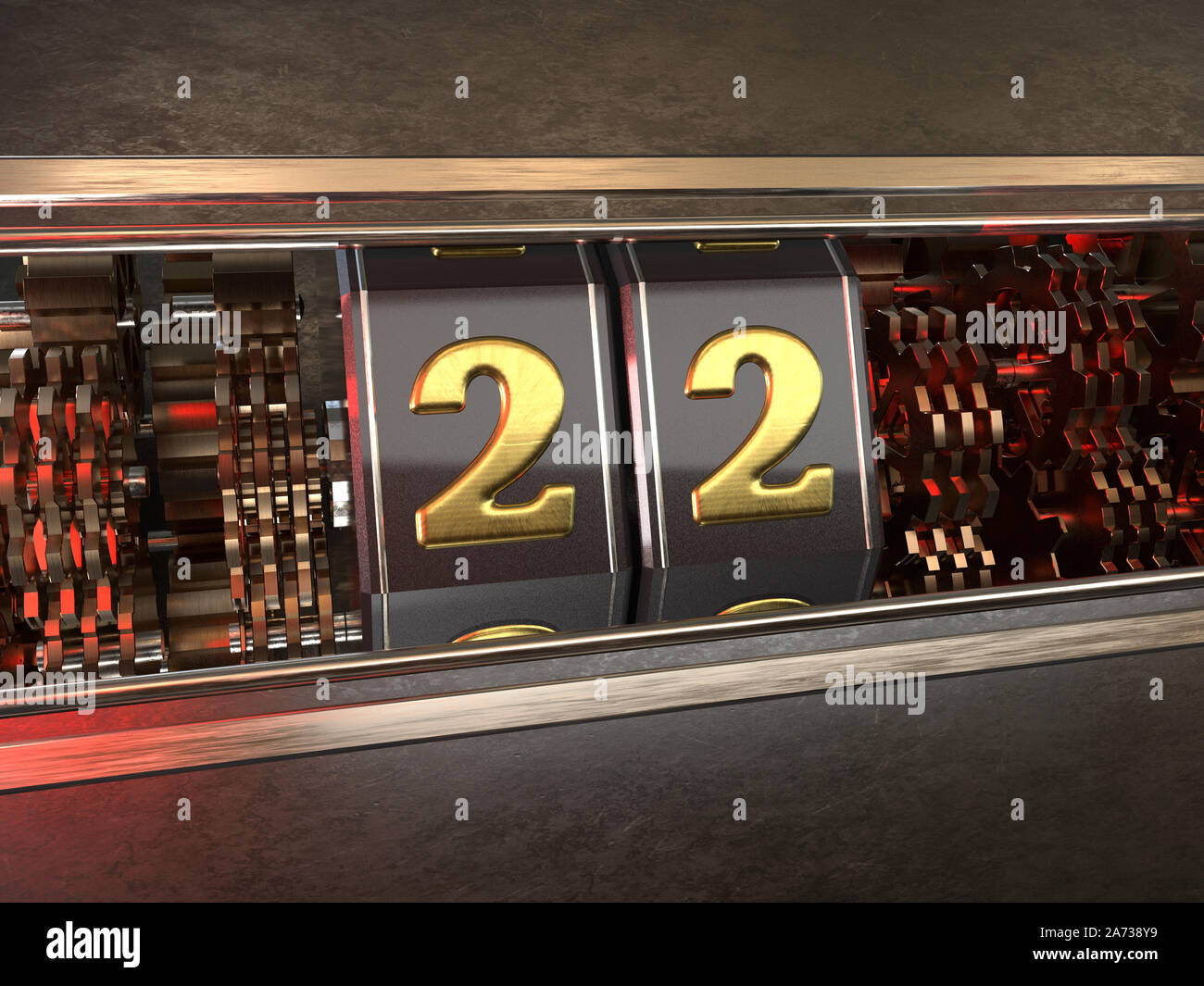 number 22 (number twenty-two) style of slot machine. 3D illustration Stock Photo