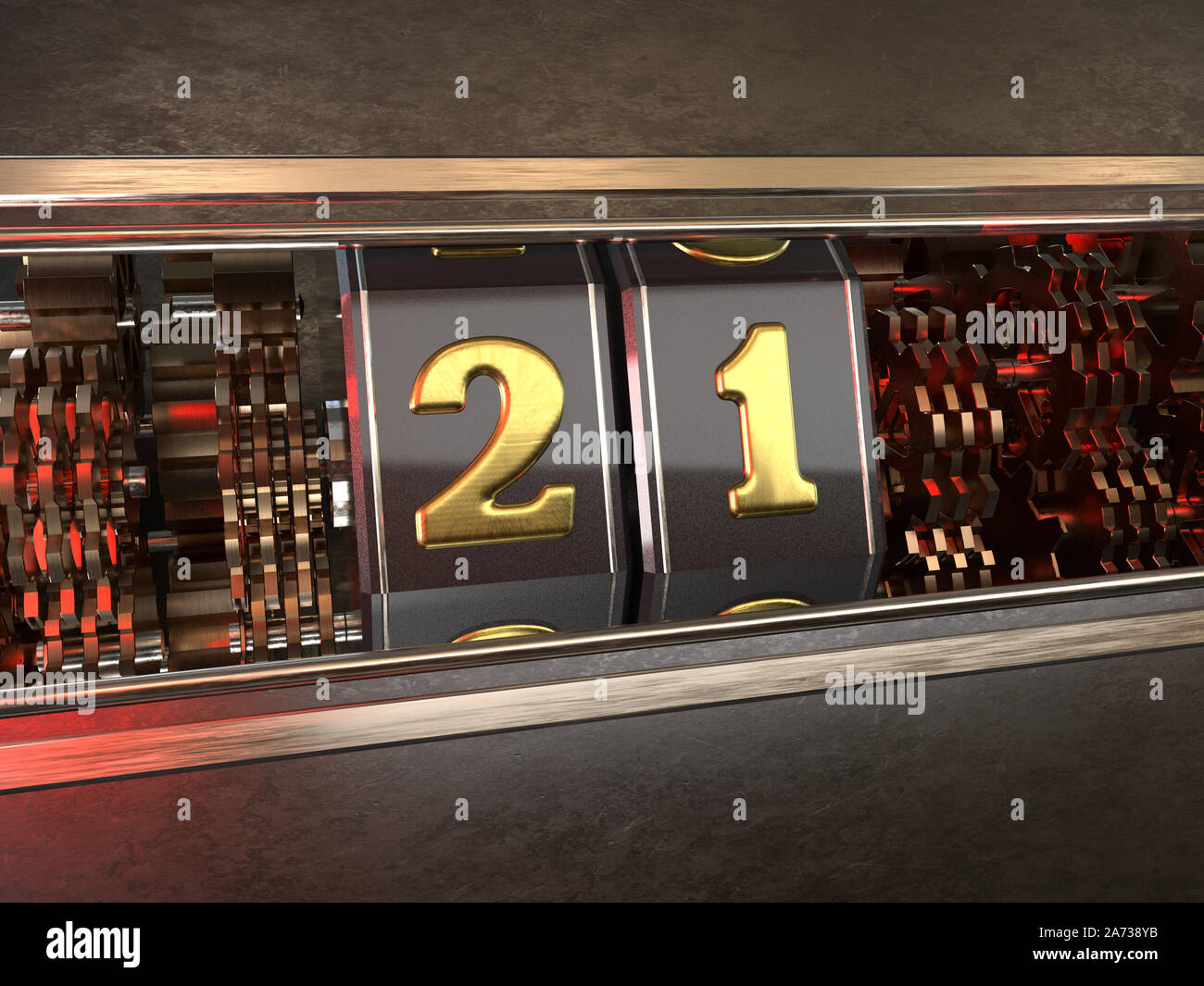 number 21 (number twenty-one) style of slot machine. 3D illustration Stock Photo