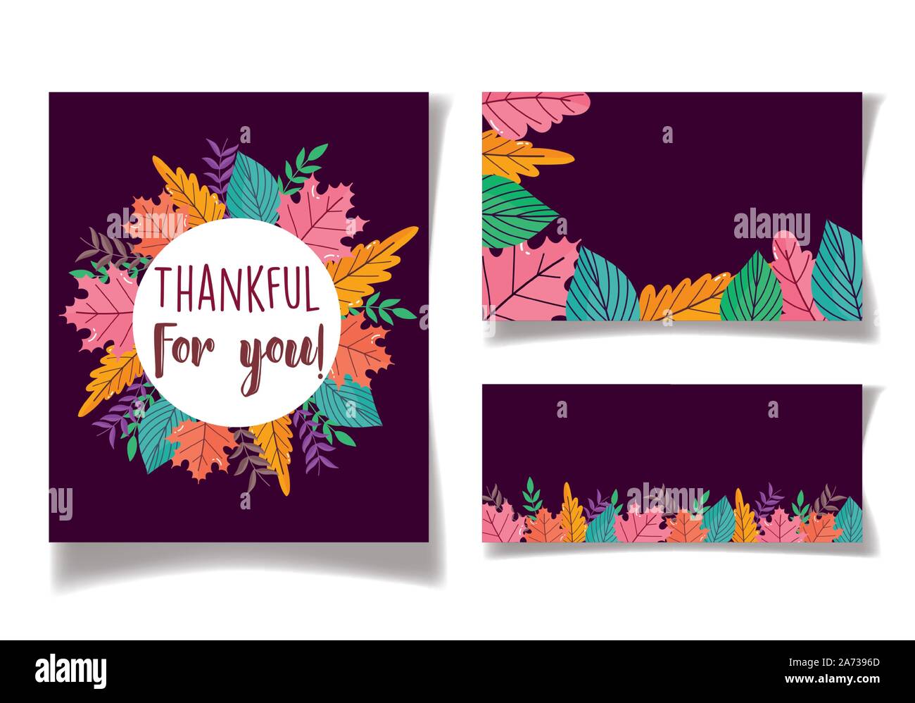 thanksgiving label cards leaves dark background vector illustration ...