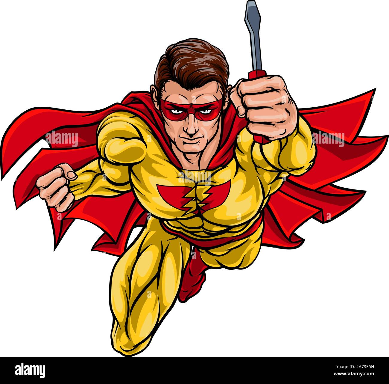 Electrician Handyman Superhero Holding Screwdriver Stock Vector