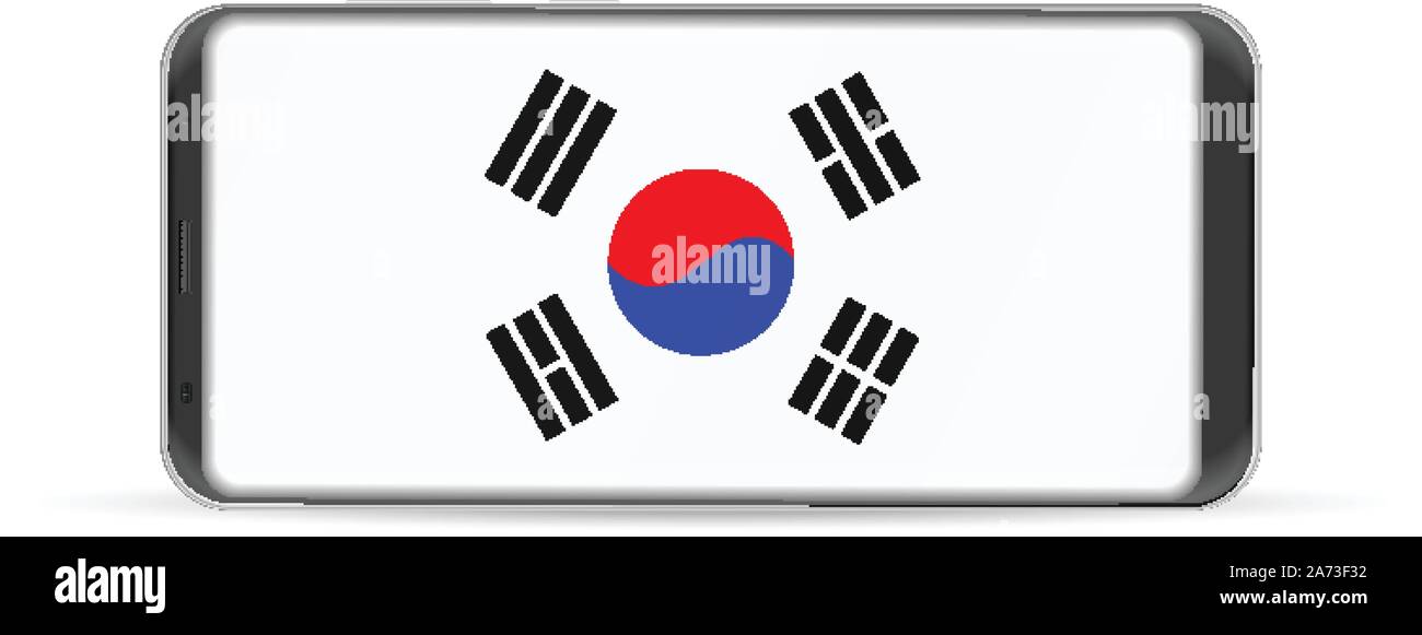 Smart phone South Korea flag on a white background. Stock Vector
