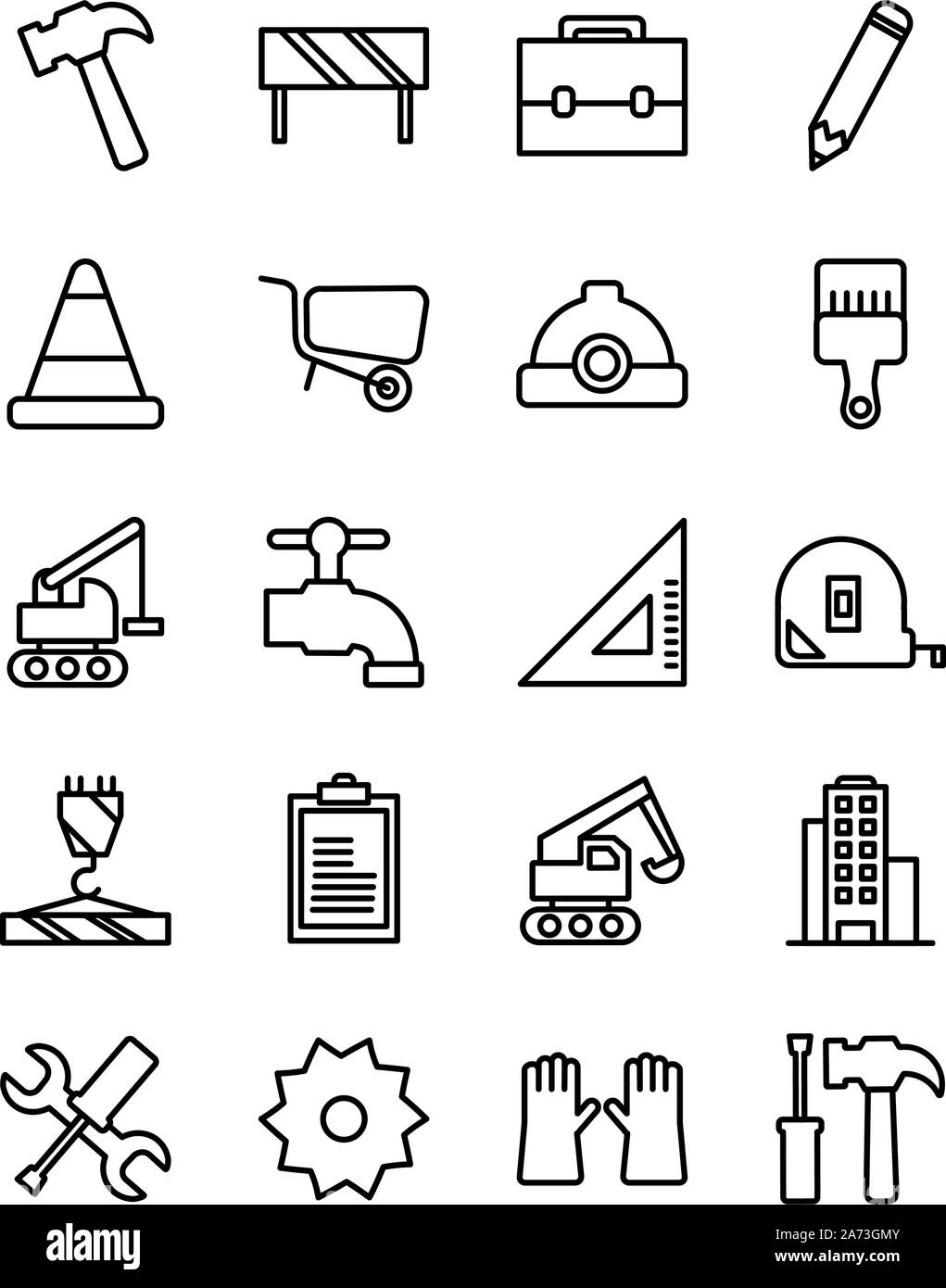 Construction icon set design, Work repair reconstruction industry build ...
