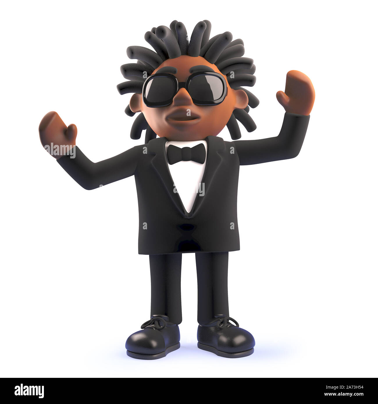 Cheering 3d cartoon black African American singer entertainer cheering with arms in the air, 3d illustration render Stock Photo