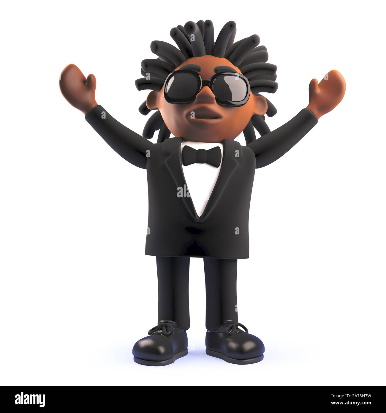 3d cartoon black African American singer entertainer with arms held high, 3d illustration render Stock Photo