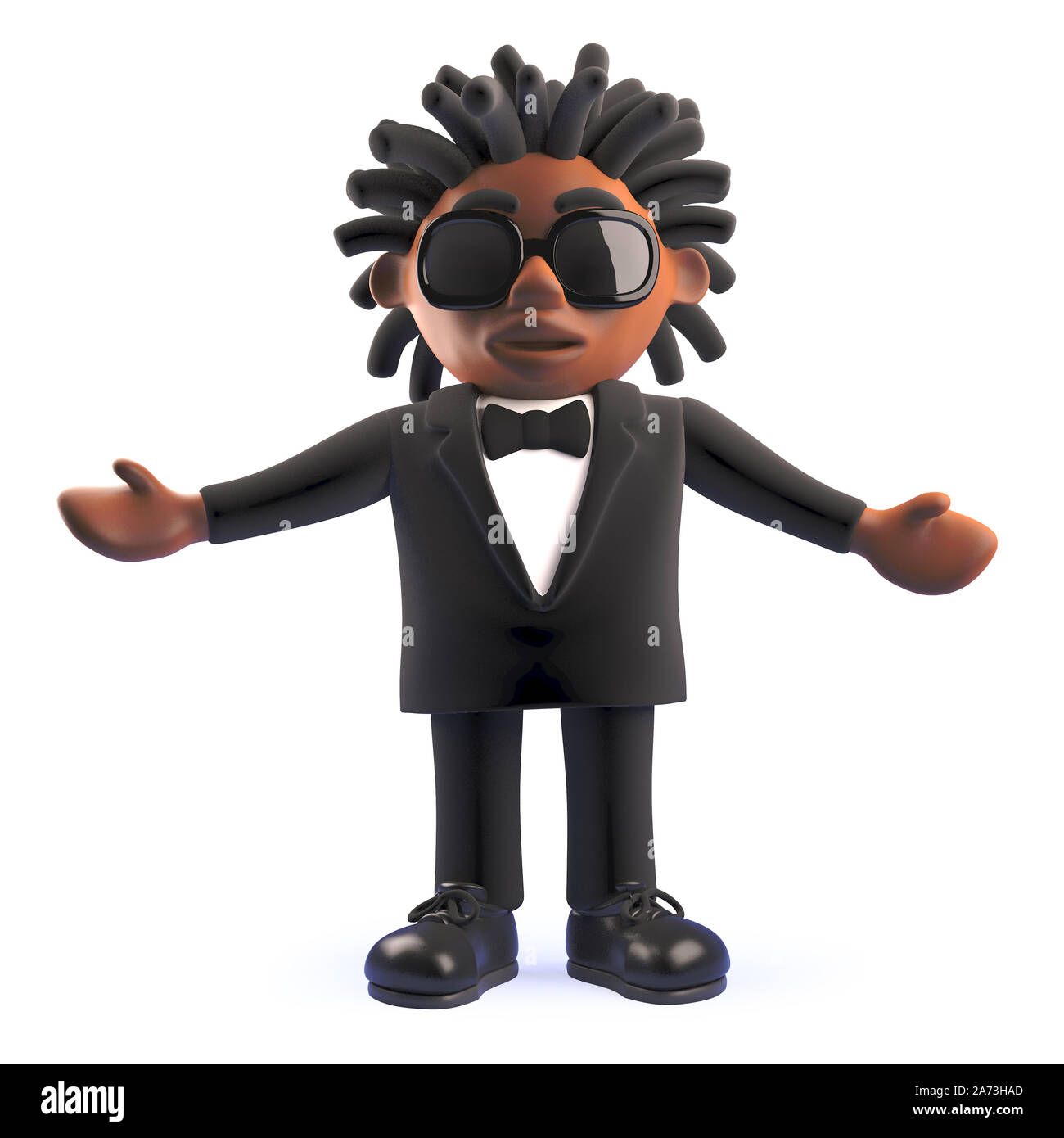 3d cartoon black African American entertainer singer with arms held wide, 3d illustration render Stock Photo