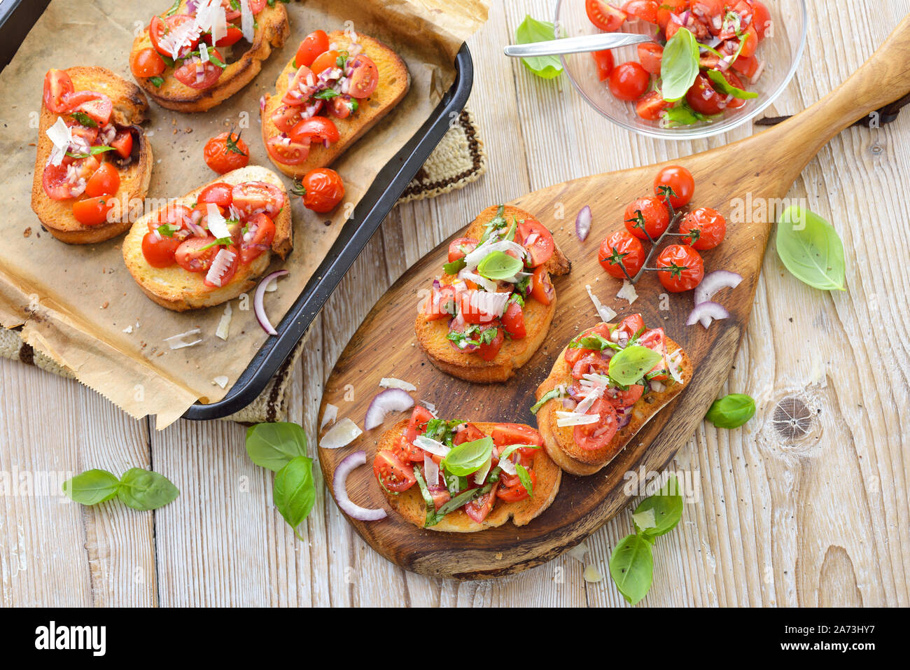 Warm Italian bruschetta Crispy baked Italian ciabatta bread with