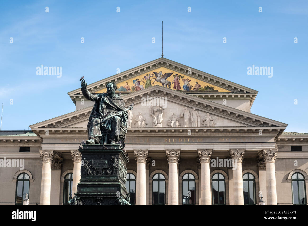 Monument to King Maximilian I Joseph von Bayern, located in Max Joseph Platz, in front of the National Theatre building, Altstadt, Munich, Germany Stock Photo