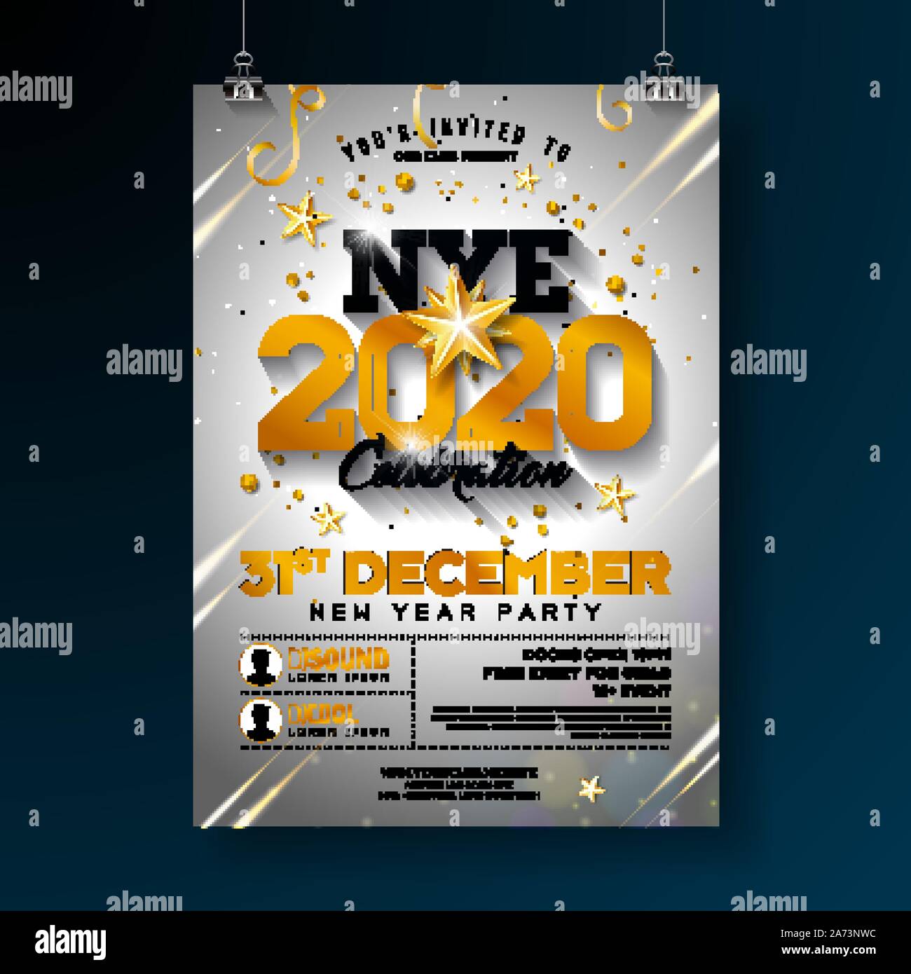 2020 New Year Party Celebration Poster Template Illustration with Shiny  Gold Number on White Background. Vector Holiday Premium Invitation Flyer or  Stock Vector Image & Art - Alamy