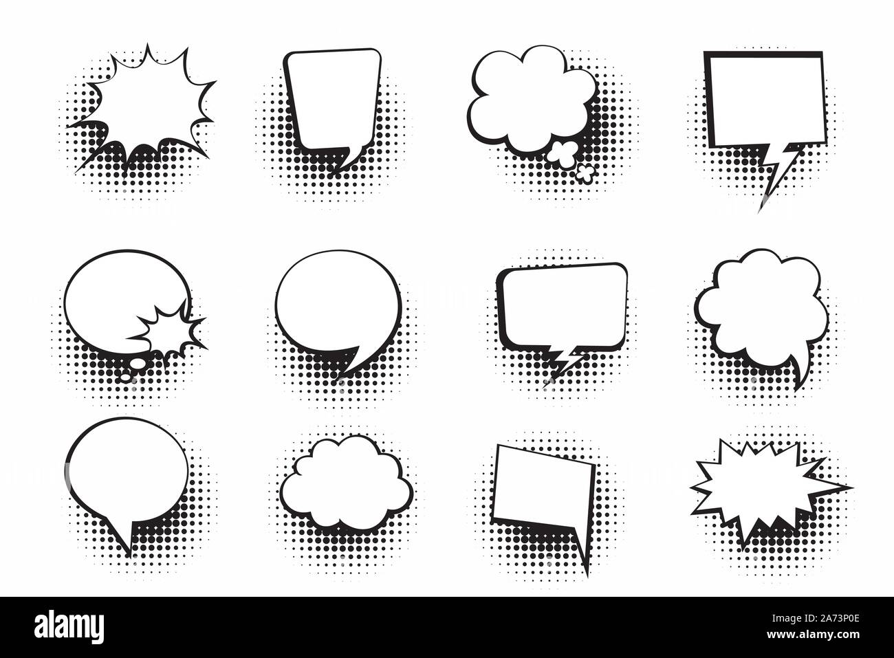 Retro empty comic bubbles and elements set with halftone shadows on ...