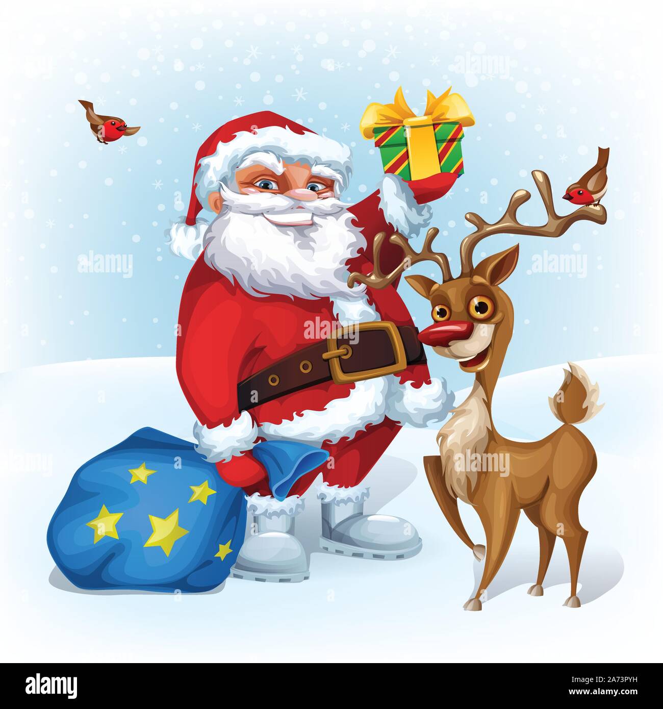 Merry Christmas And Happy New Year 2022 Santa Y Renos Merry Christmas Card With Funny Santa Claus And Reindeer Stock Vector Image  & Art - Alamy