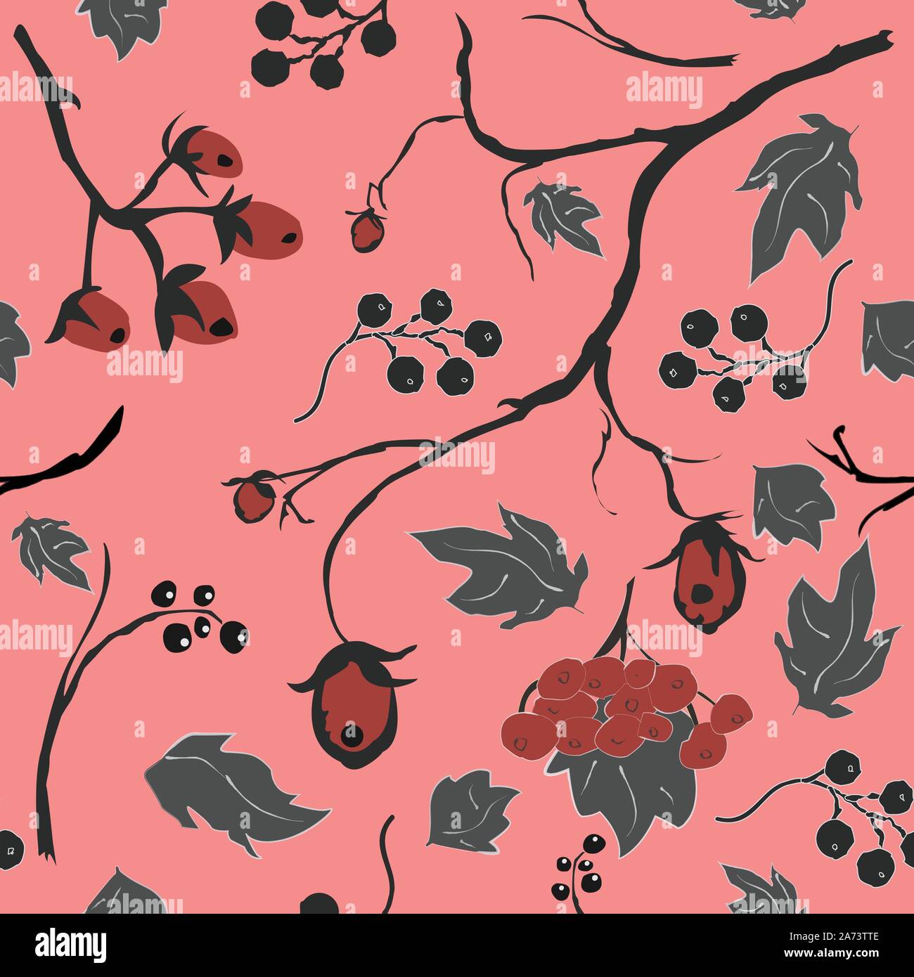 Seamless floral pattern of hand drawn plants. Summer/Spring Collection. Great For backgrounds, wrapping paper, prints, wallpaper, cards, textiles, etc Stock Vector