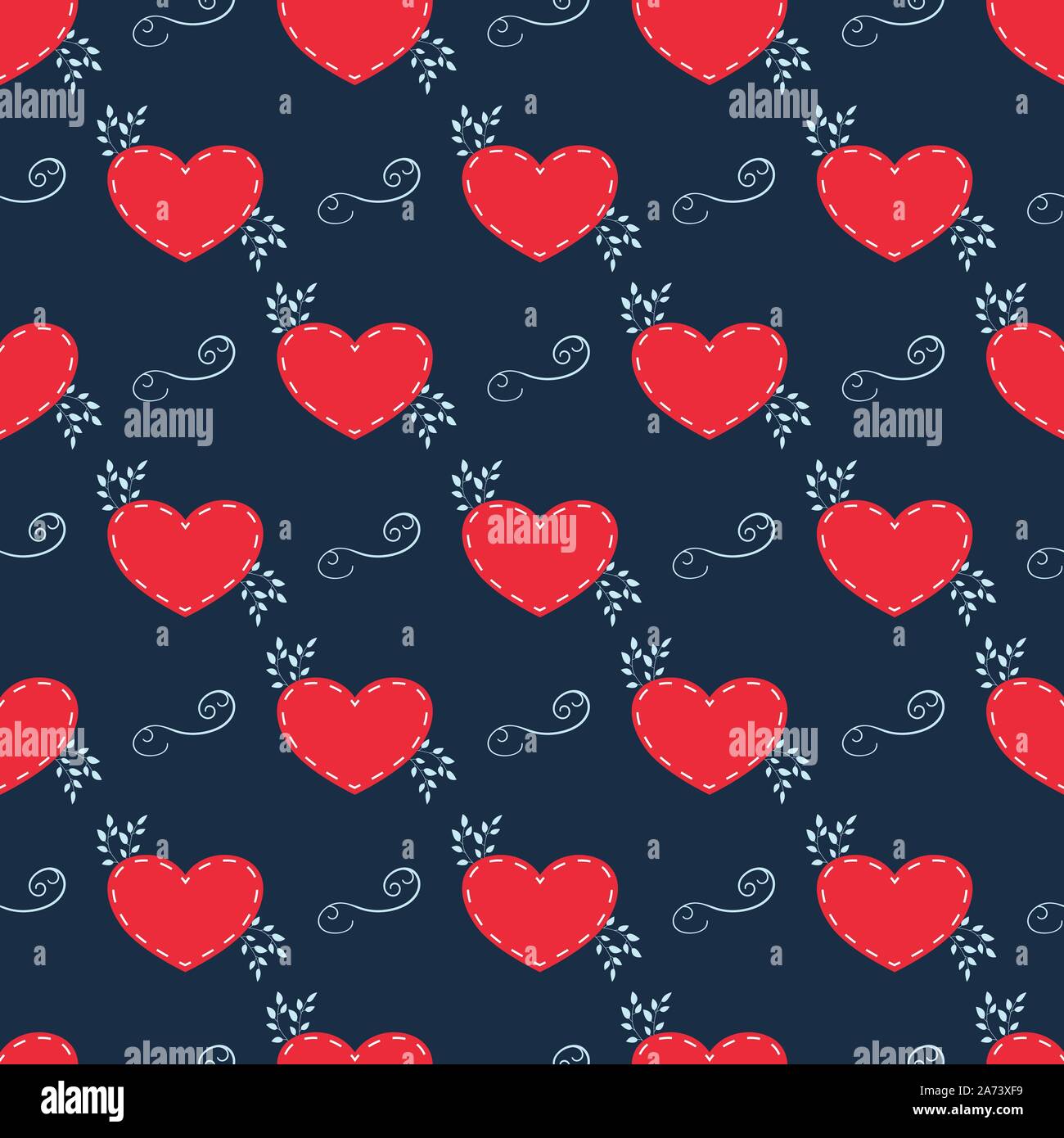 Vector seamless pattern of scattered red hearts on a white background ...
