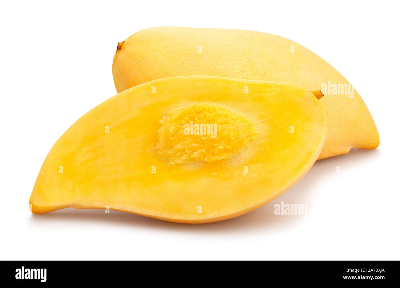 sliced yellow mango path isolated on white Stock Photo