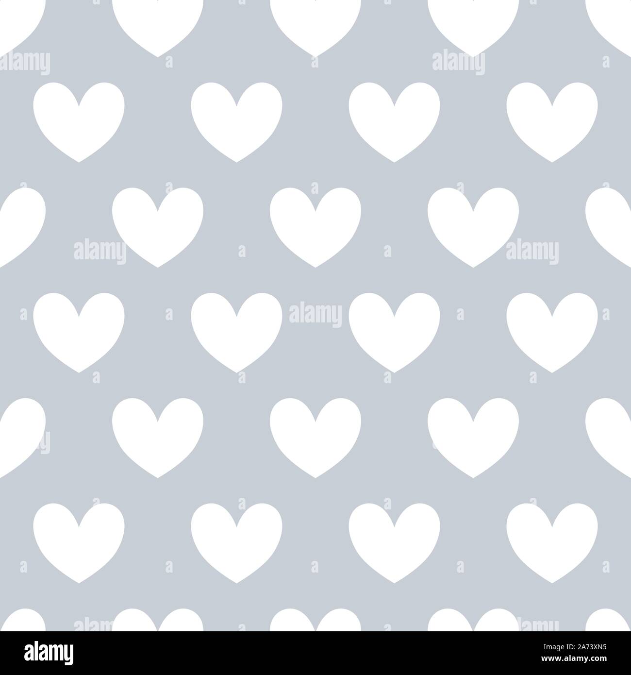 Seamless repeating pattern of white hearts arranged regularly. Vector illustration of love elements on beautiful gray background. Romantic backdrop. Stock Vector