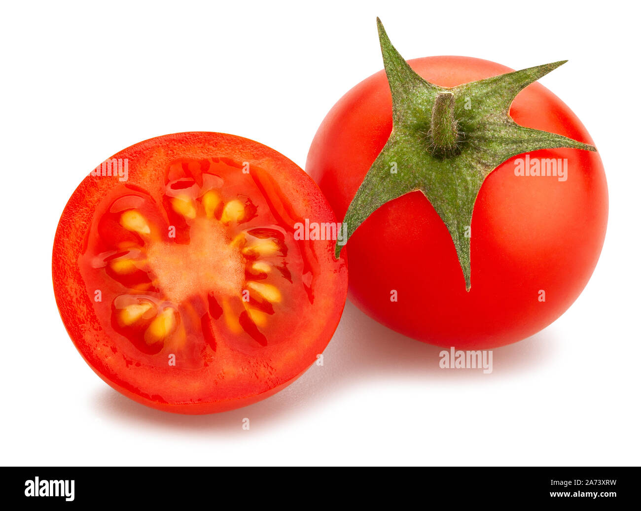 sliced cherry tomato path isolated on white Stock Photo