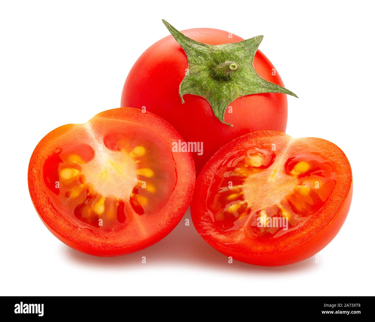 sliced cherry tomato path isolated on white Stock Photo