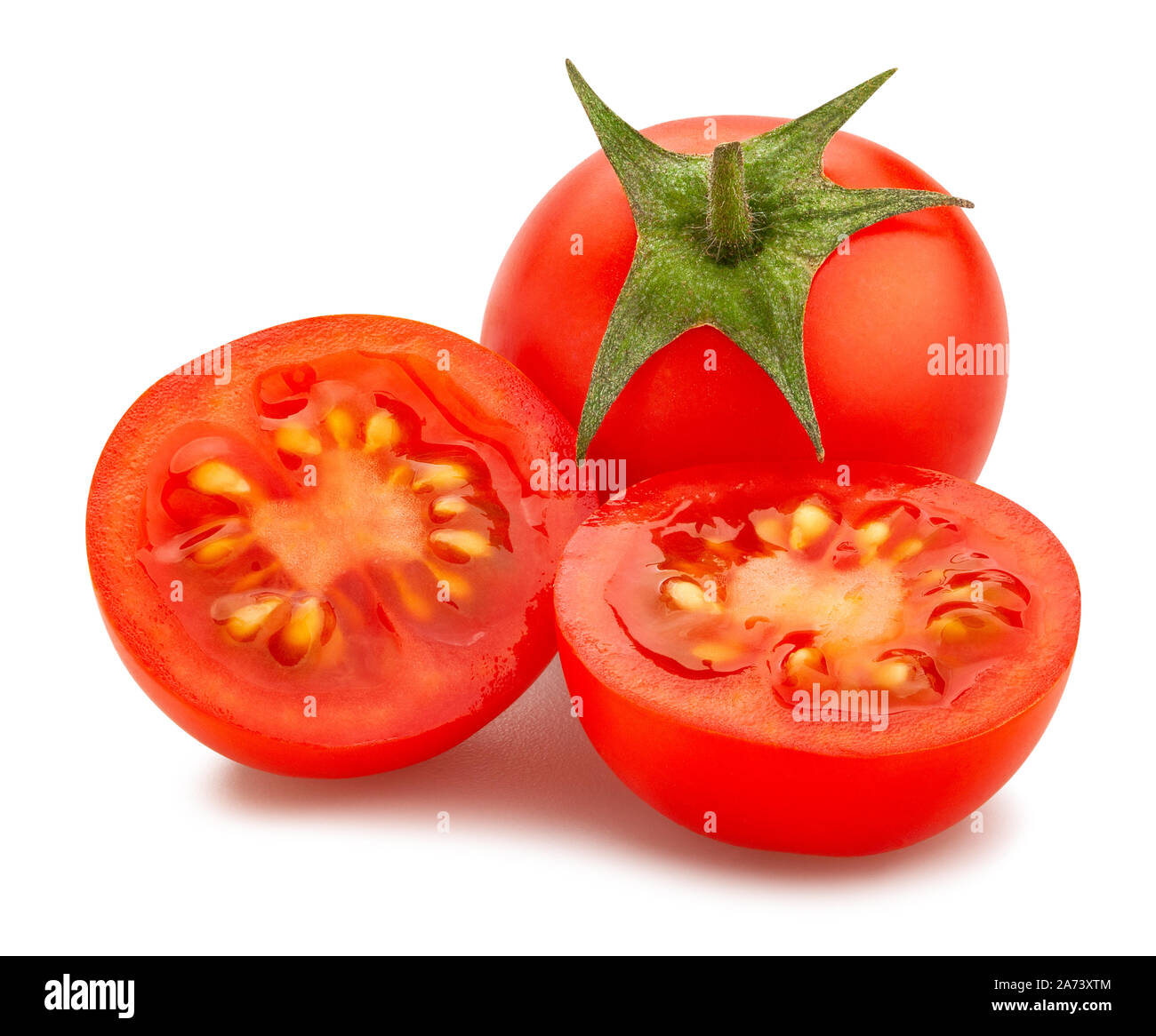 sliced cherry tomato path isolated on white Stock Photo