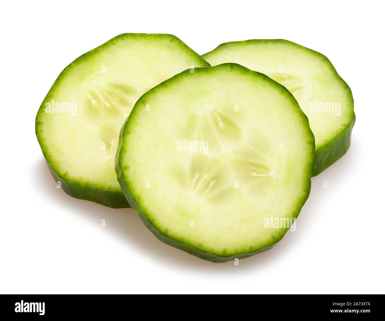 sliced cucumber path isolated on white Stock Photo