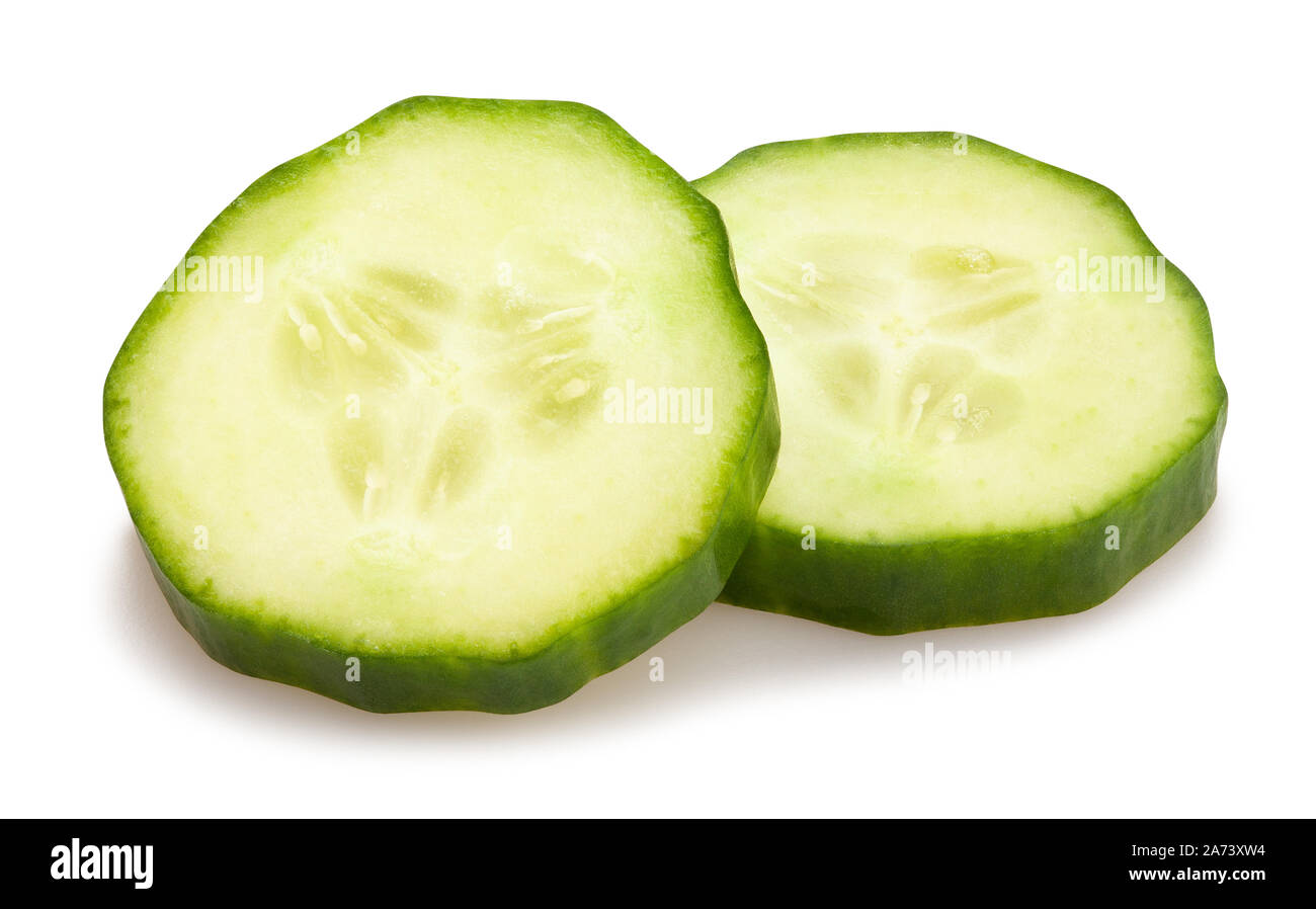 sliced cucumber path isolated on white Stock Photo