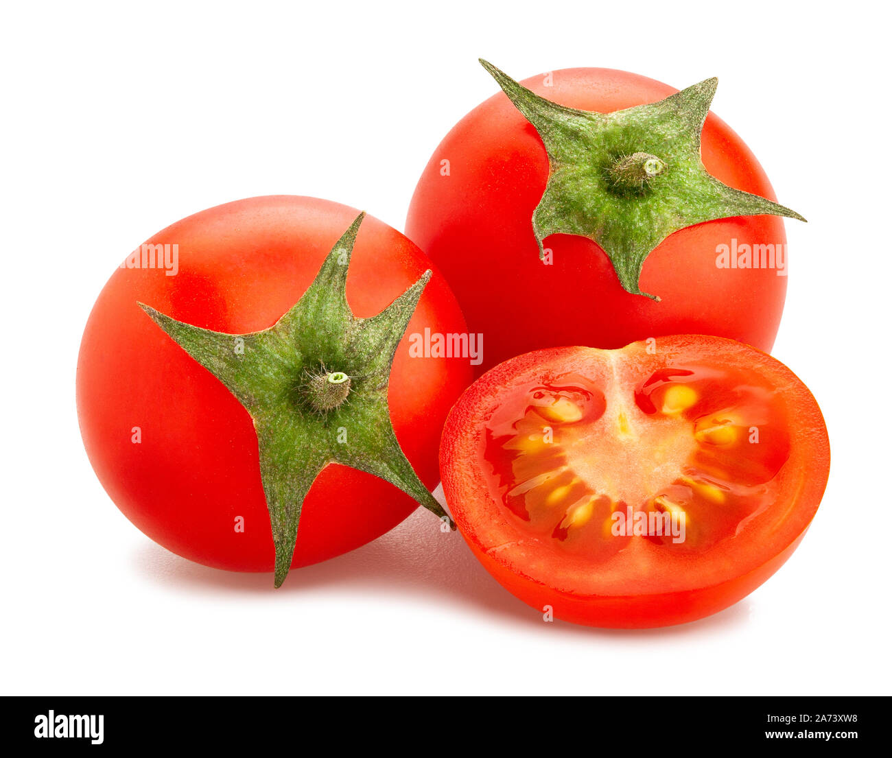 sliced cherry tomato path isolated on white Stock Photo
