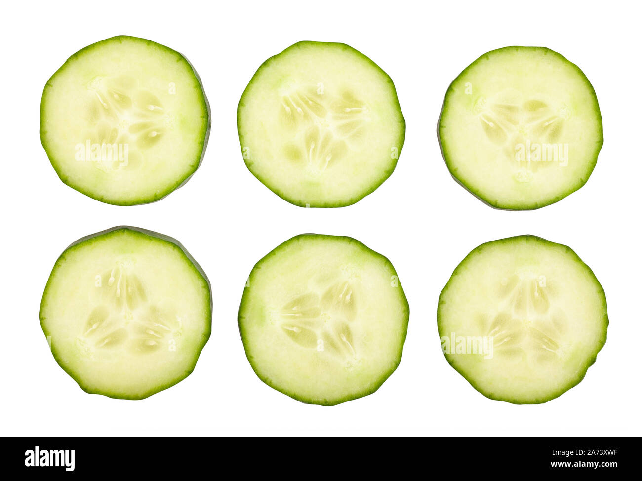 sliced cucumber path isolated on white Stock Photo