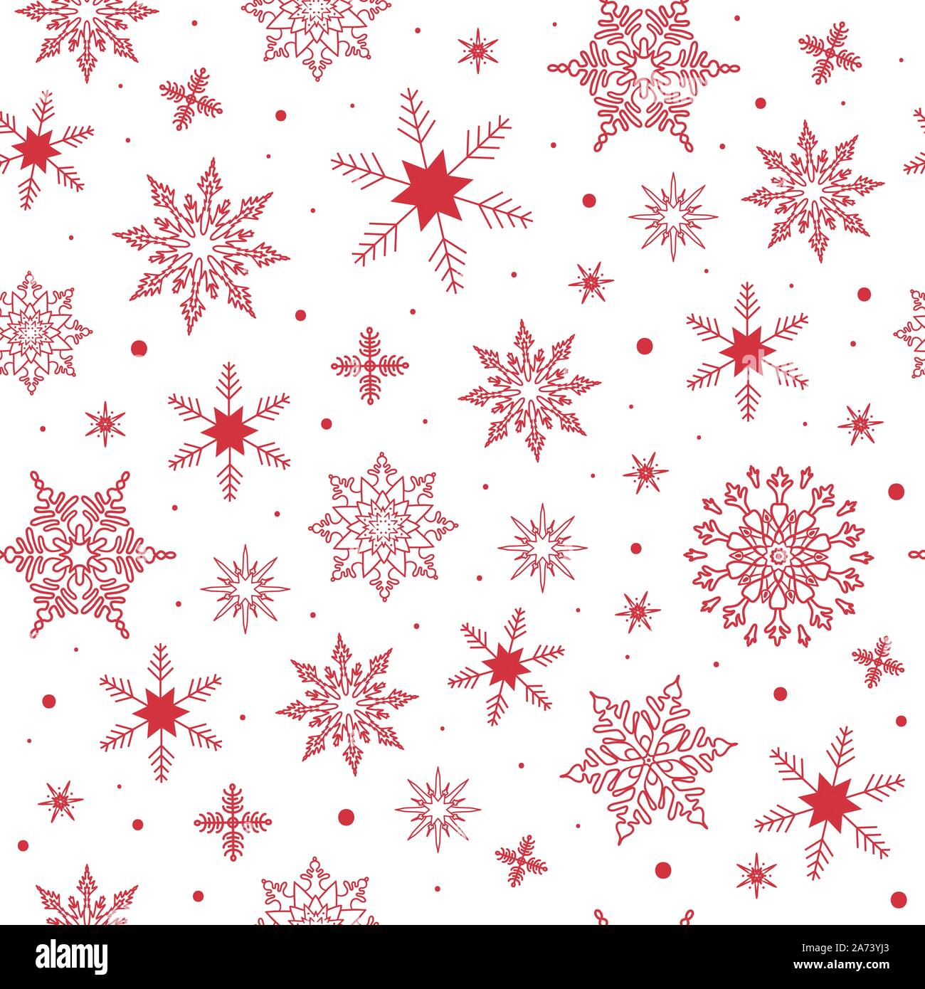 Vector seamless pattern of red snowflakes on a white background. Thin ...
