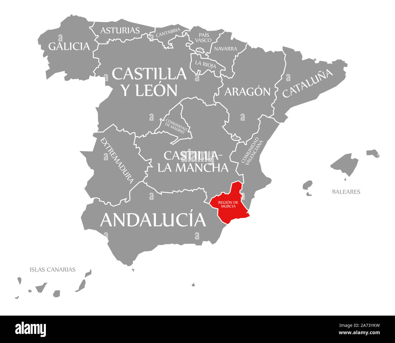 Map Of Murcia Area Region Of Murcia Red Highlighted In Map Of Spain Stock Photo - Alamy