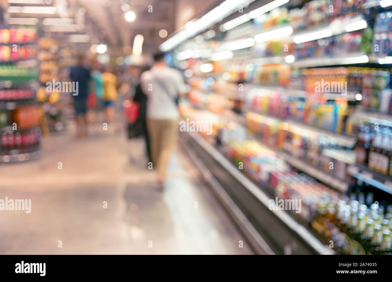 Blur of shelf product in supermarket store.industry and consumerism. Stock Photo