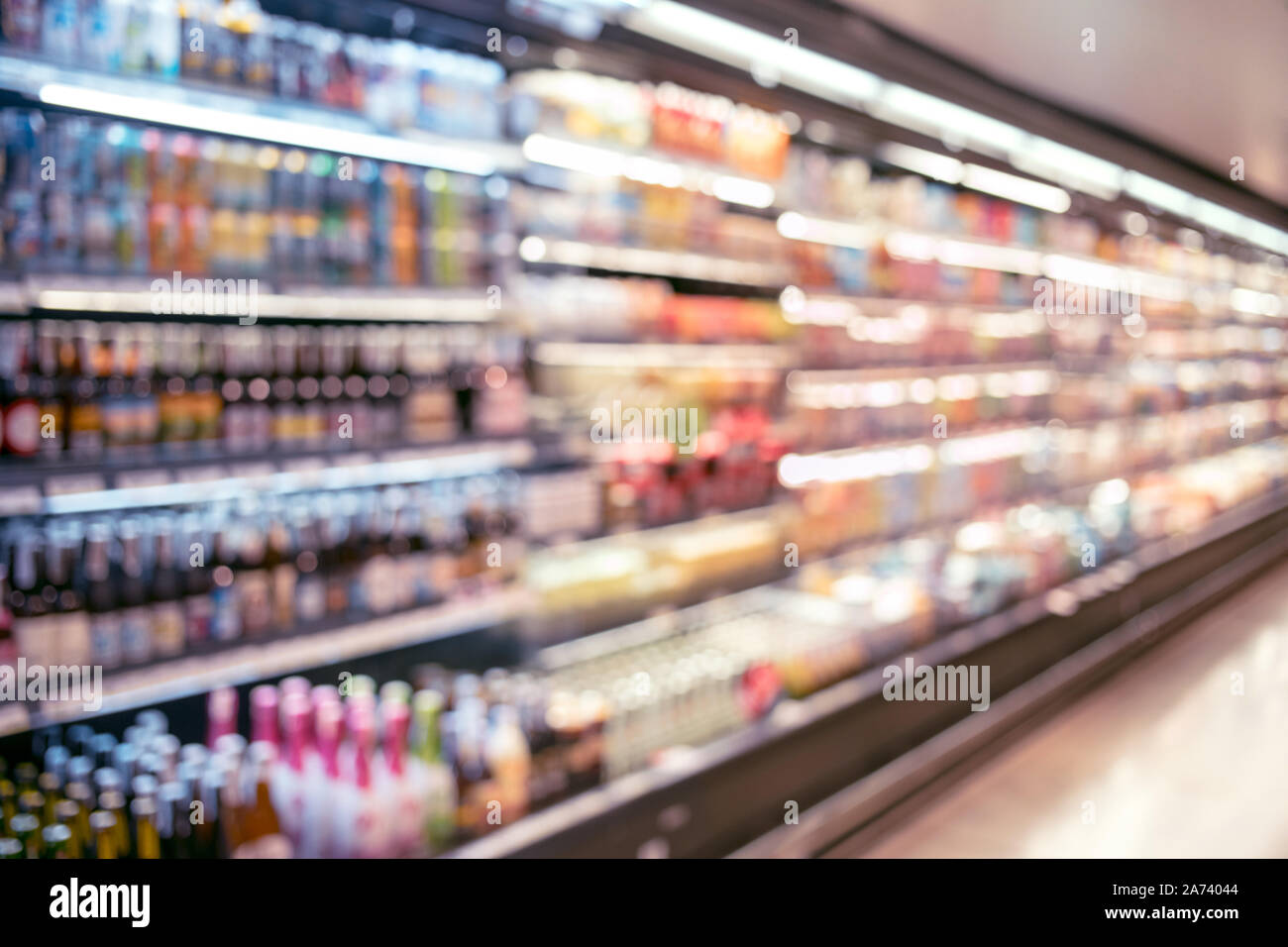 Blur of shelf product in supermarket store.industry and consumerism. Stock Photo