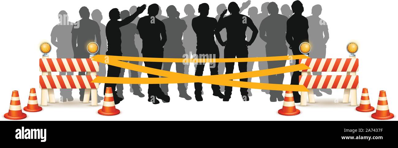 Crowd Control Line Signs Restriction tape sign silhouette hi-res stock photography and images ...