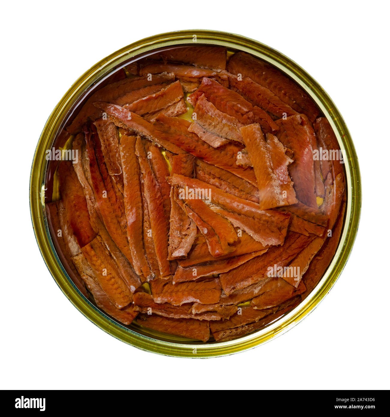 Image of traditional spanish canned food salted anchovy fillets in oil