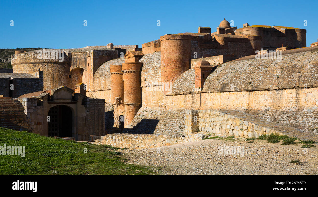 View of french monument historique Forteresse de Salses at sunny day Stock Photo