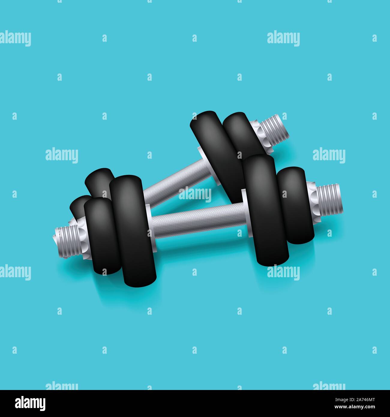 black iron dumbbels on blue Stock Vector