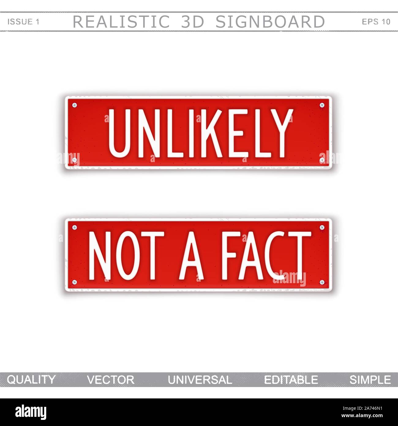 Unlikely. Not a fact. Two signboard plates with text. Vector design elements Stock Vector