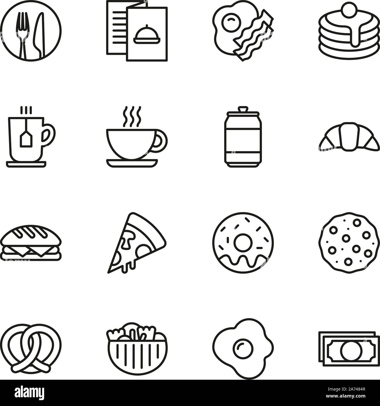 Breakfast Icons Thin Line Set Stock Vector