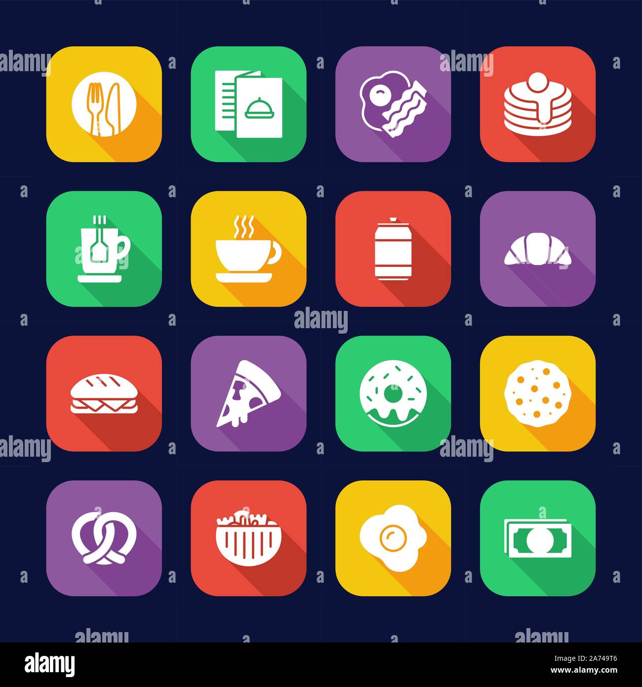 Breakfast Icons Flat Design Set Stock Vector Image & Art - Alamy