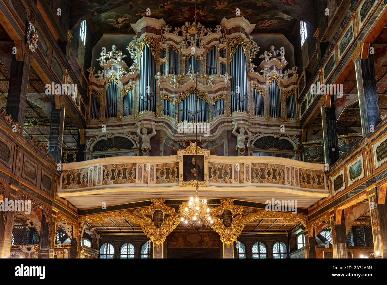The Evangelical Church of Peace in Swidnica, organs,  Lower Silesia, Poland Stock Photo