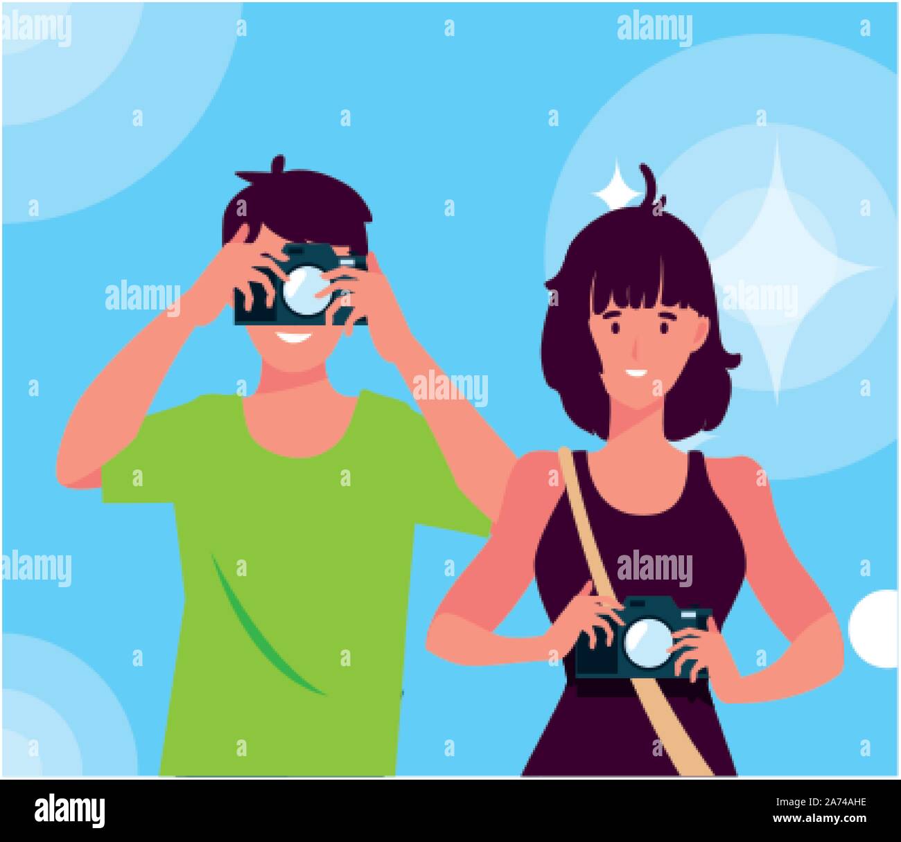 Woman and man with camera design, Device gadget technology photography