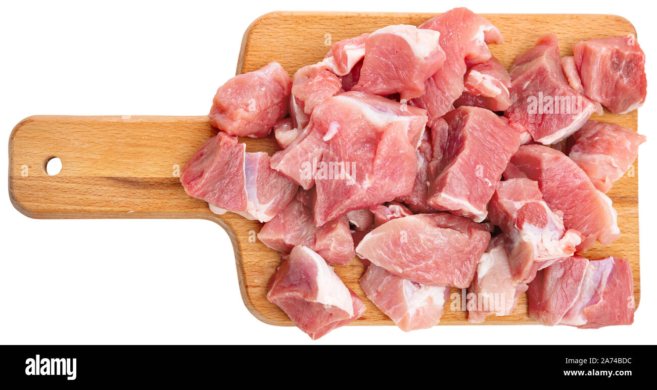 Image of tasty raw pork sliced before cooking, nobody. Isolated over white background Stock Photo