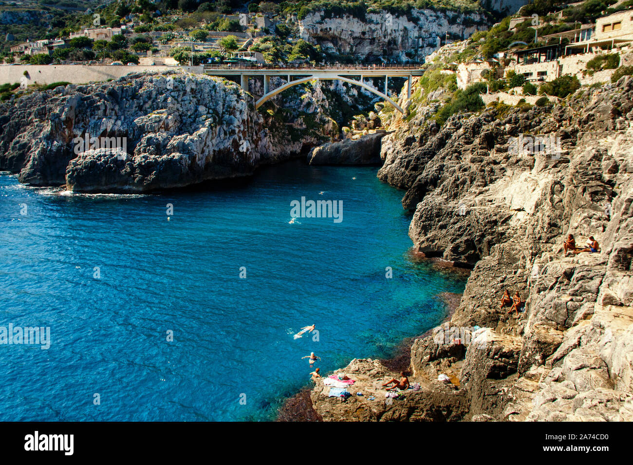 Panoramic view over the Ciolo bridge, Gagliano del Capo, Puglia, Italy Stock Photo