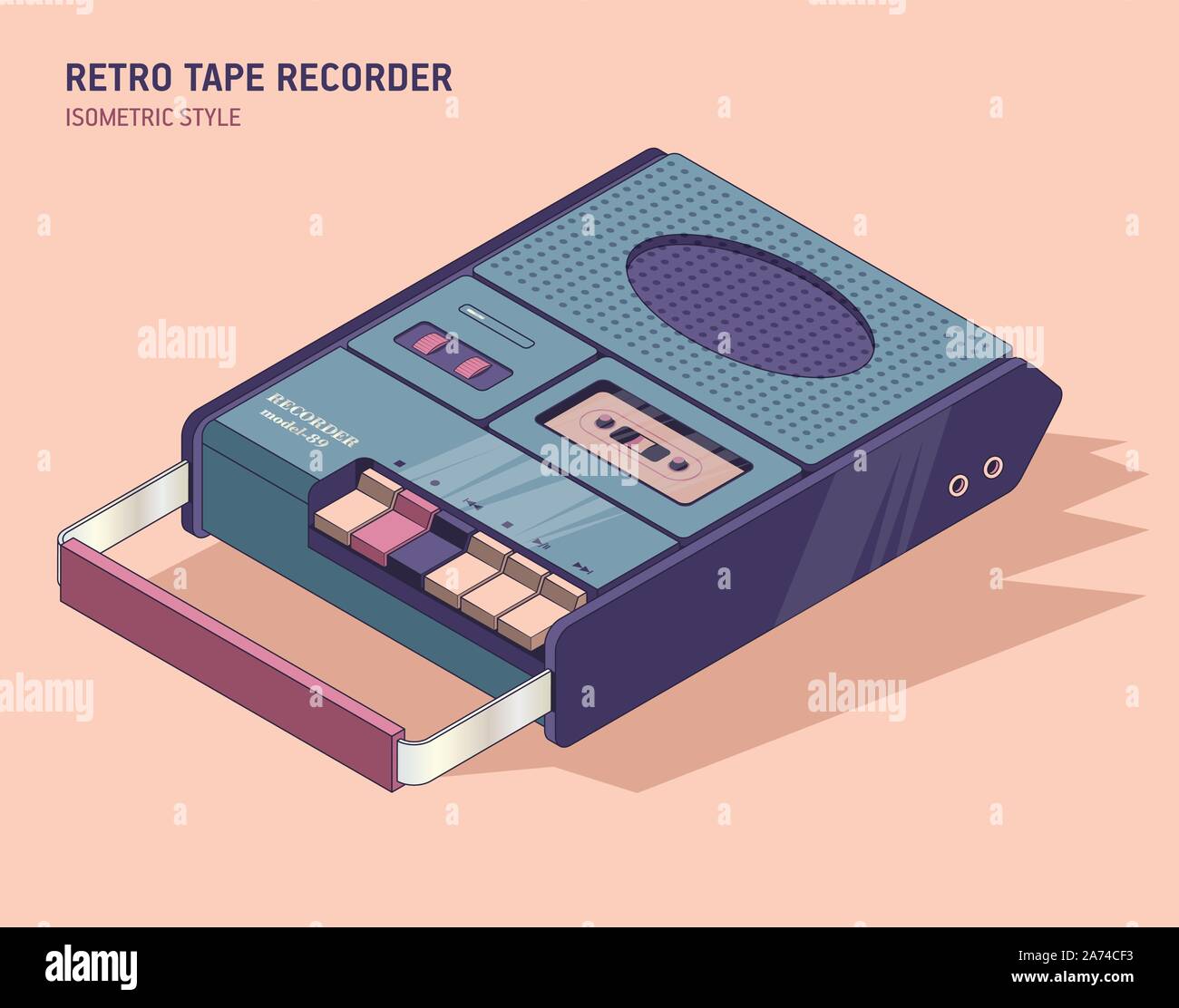 Old cassette player in isometric style. Vector illustration of vintage ...