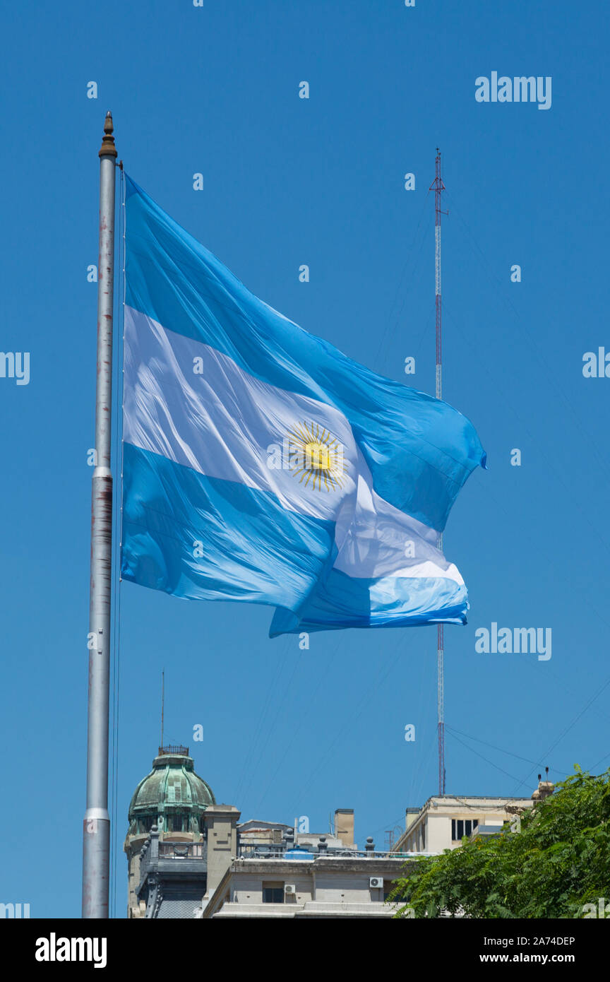 Flag of Argentina fluttering in the wind. Buenos Aires, Argentina Stock Photo