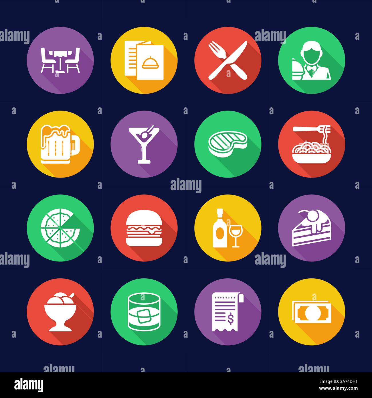 Dinner Icons Flat Design Circle Set Stock Vector Image & Art - Alamy