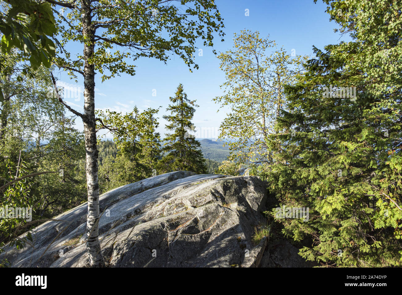 Blick vom 347 Meter hohen Berggipfel UkkoKoli auf den PielinenSee