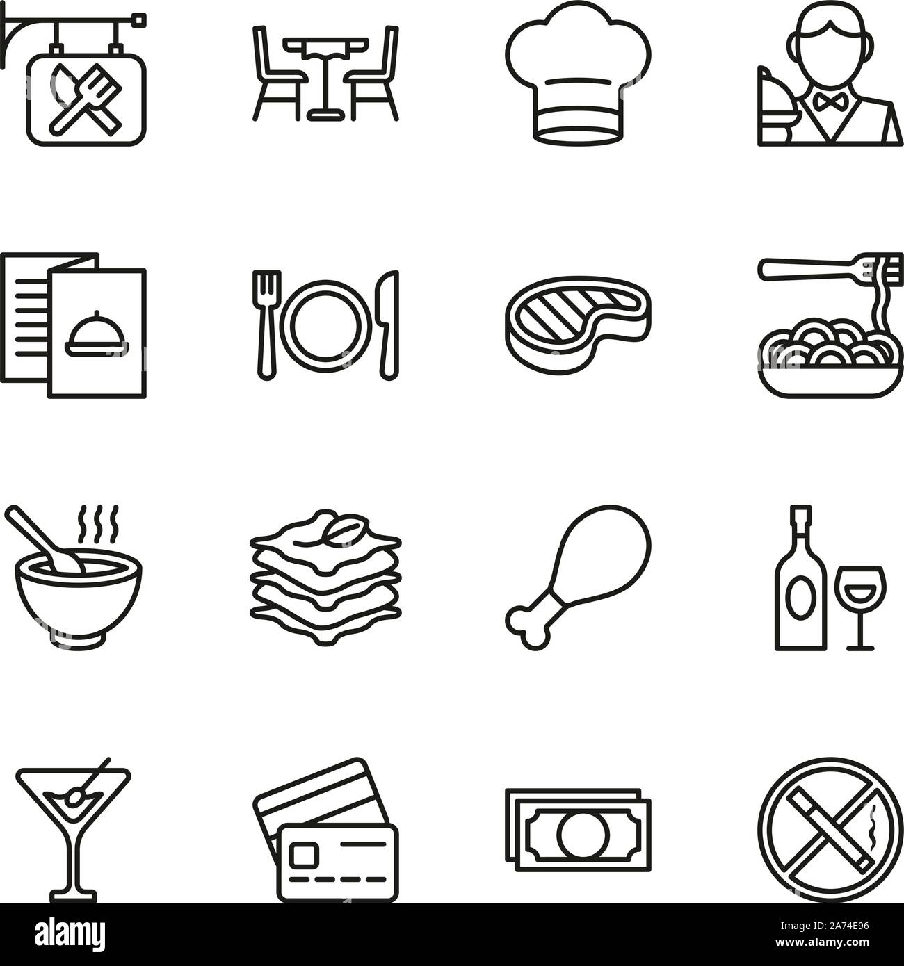 Restaurant Icons Thin Line Set Stock Vector