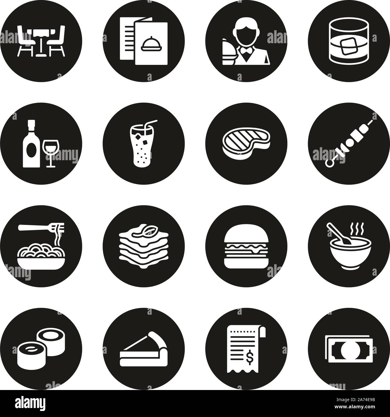 Lunch Icons White On Black Circle Set Stock Vector Image & Art - Alamy
