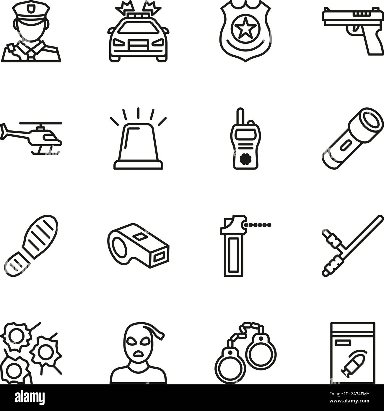 Police Icons Thin Line Set Stock Vector