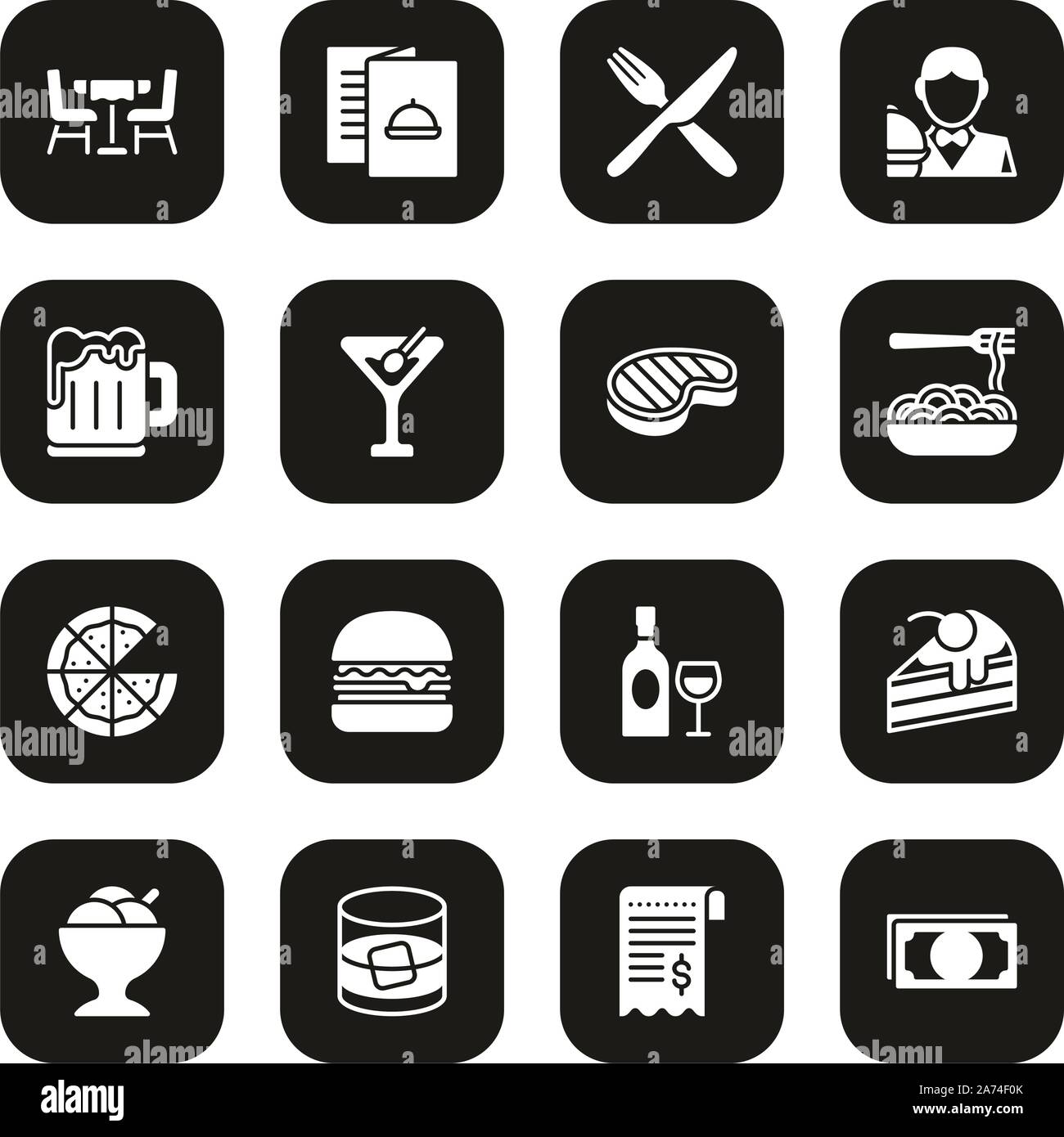 Dinner Icons White On Black Set Stock Vector Image & Art - Alamy