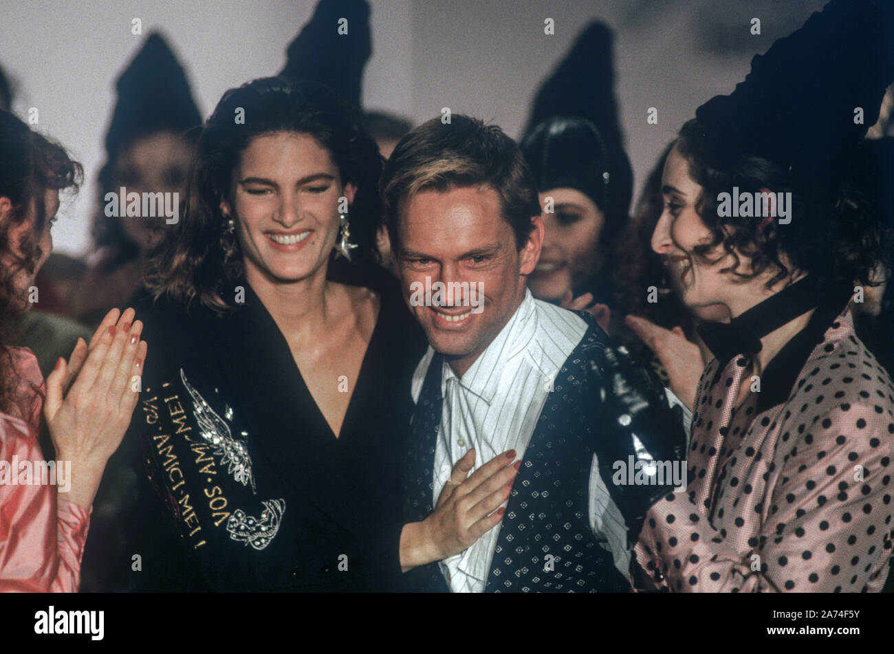 Fashion designer Wolfgang Joop in March 1987 surrounded by models. He