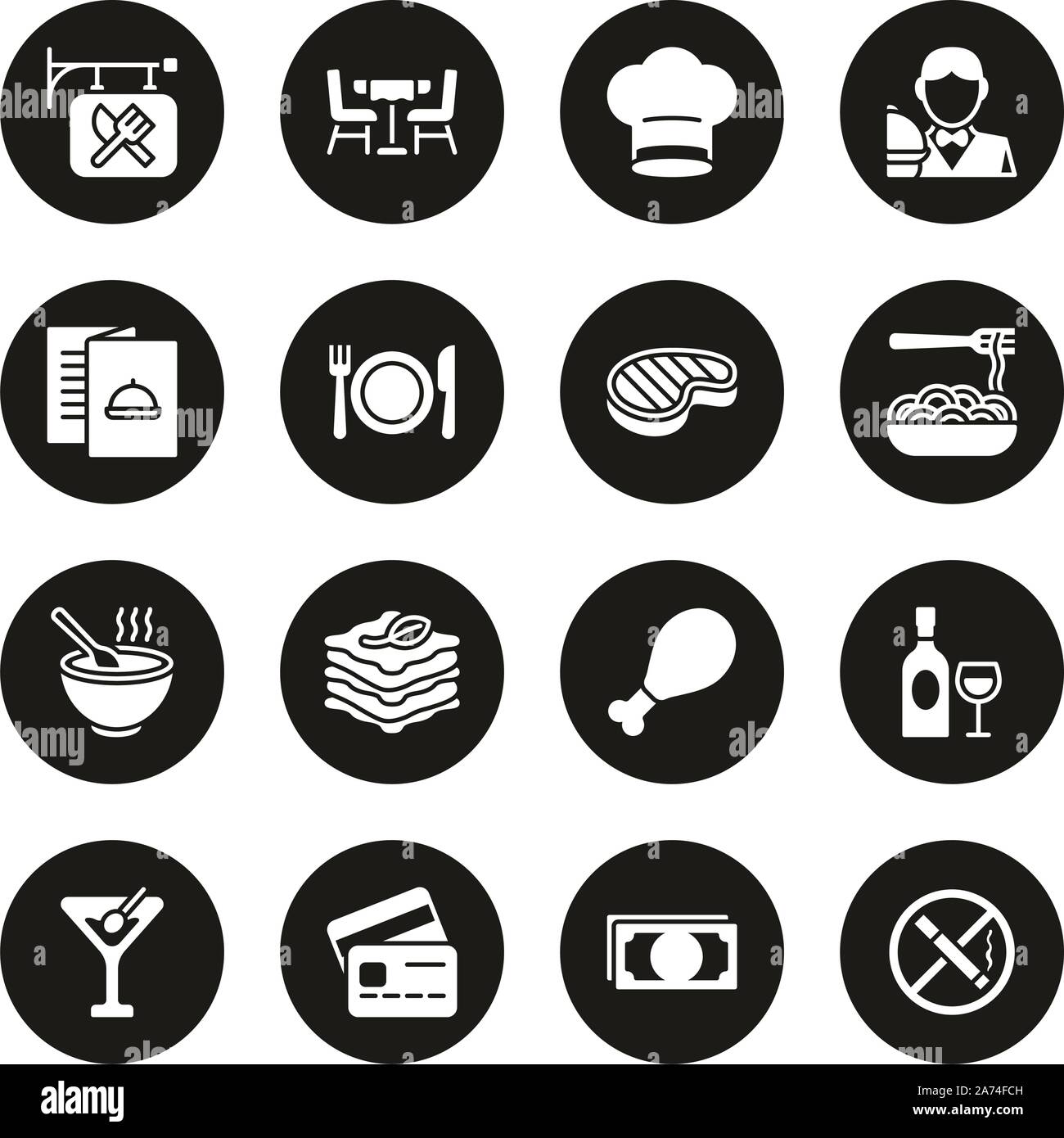 Restaurant Icons White On Black Circle Set Stock Vector Image & Art - Alamy